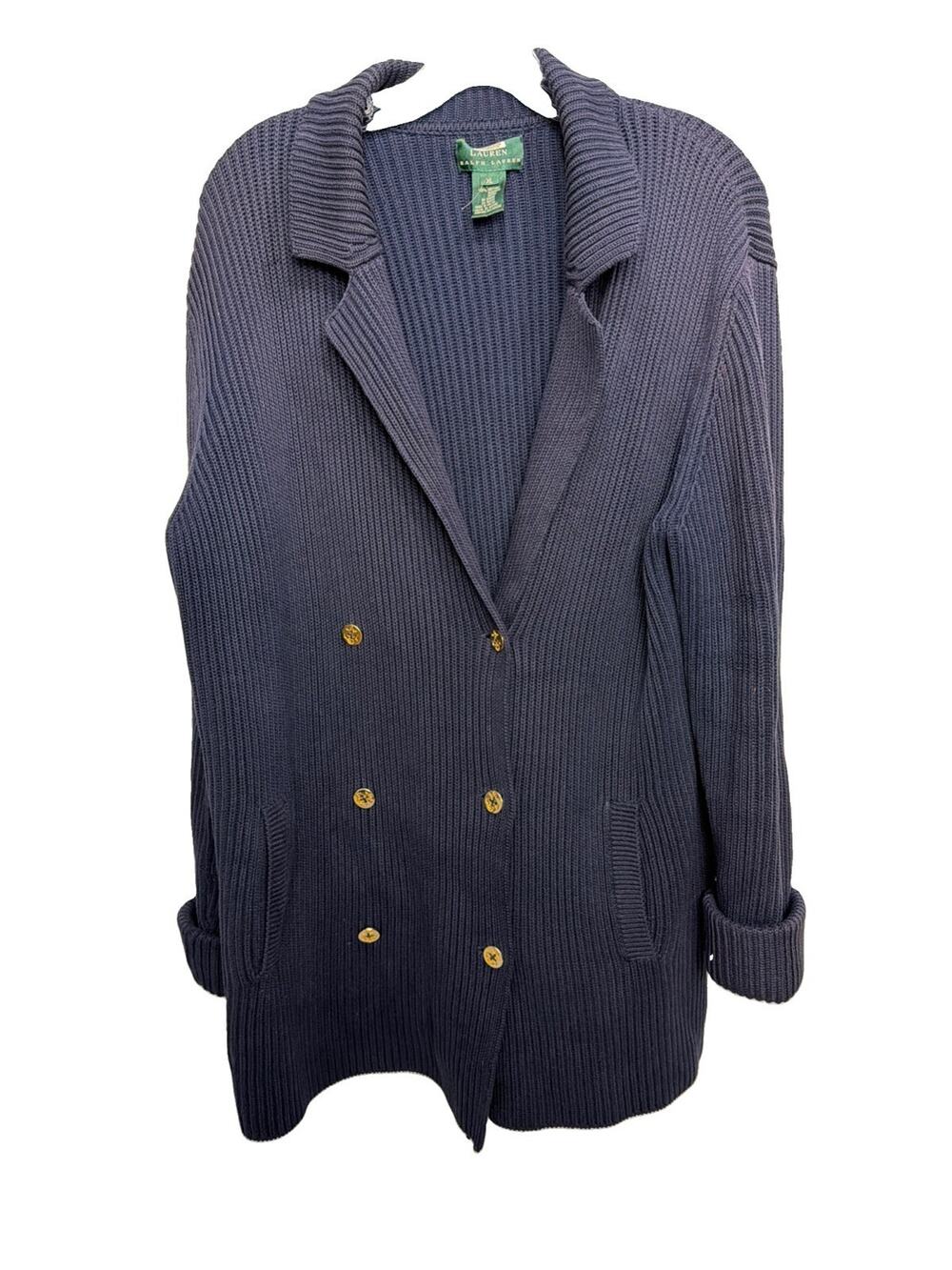 Vintage Lauren Ralph Lauren Shawl Collar Cardigan Navy Old Money Preppy XL